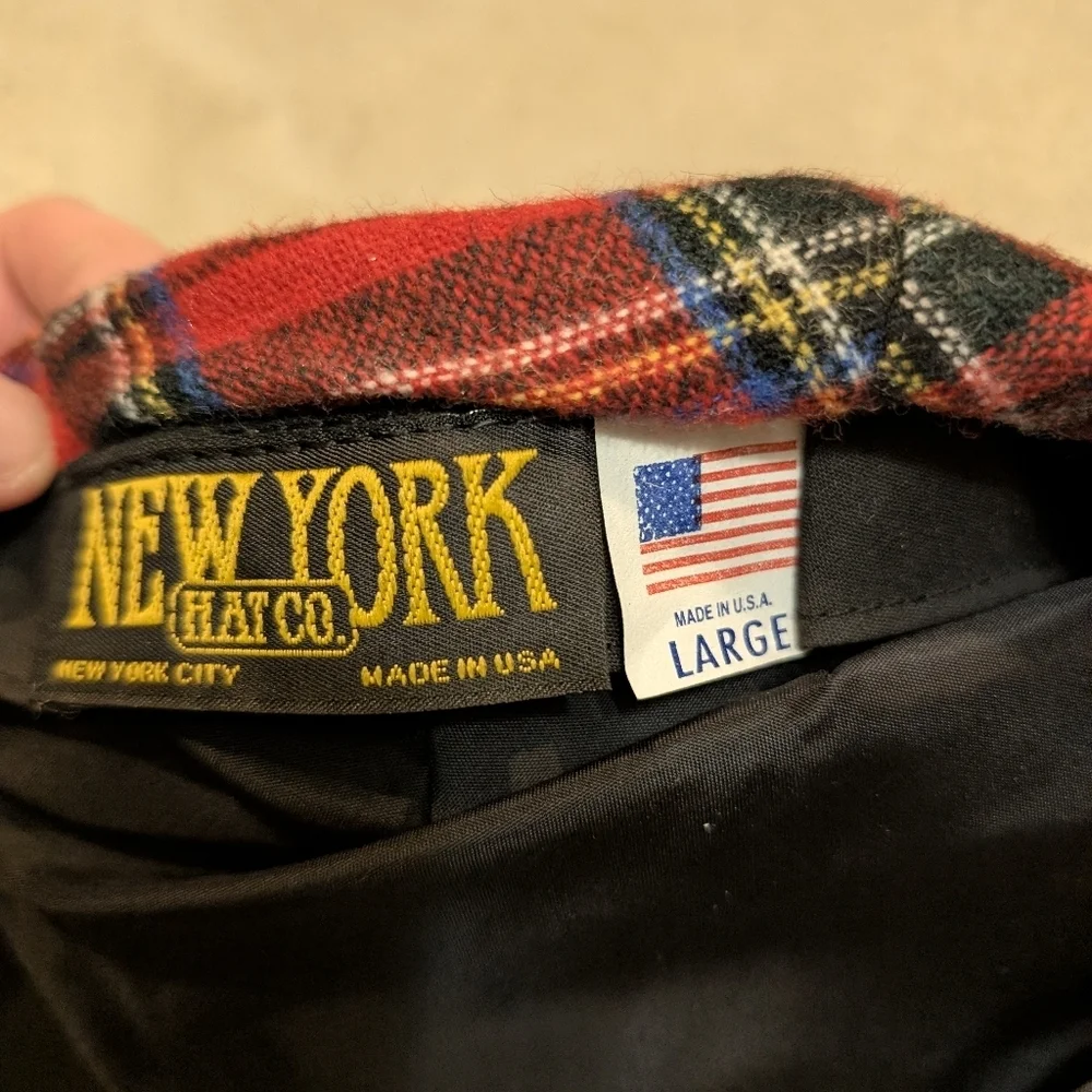 VTG New York Hat Co Newsboys Hat Plaid Red Adult L